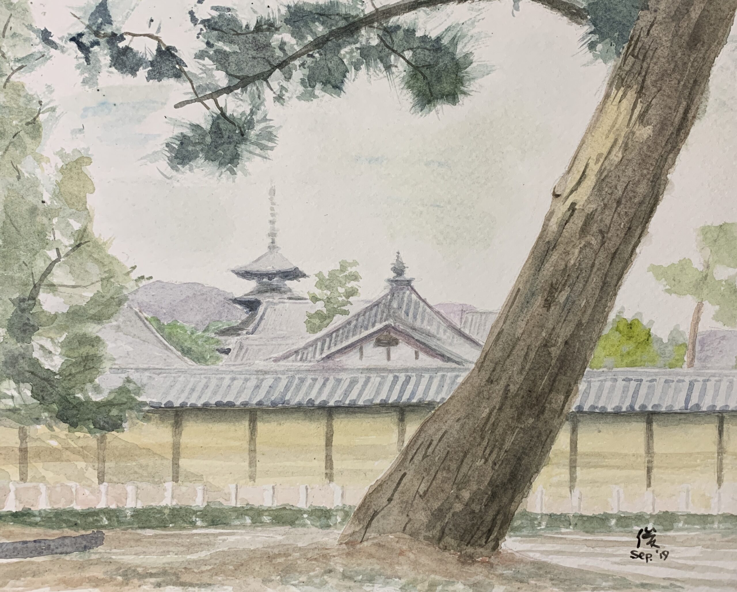 絵画レンタル販売 Art beans【No.434】「法隆寺」/正木俊行