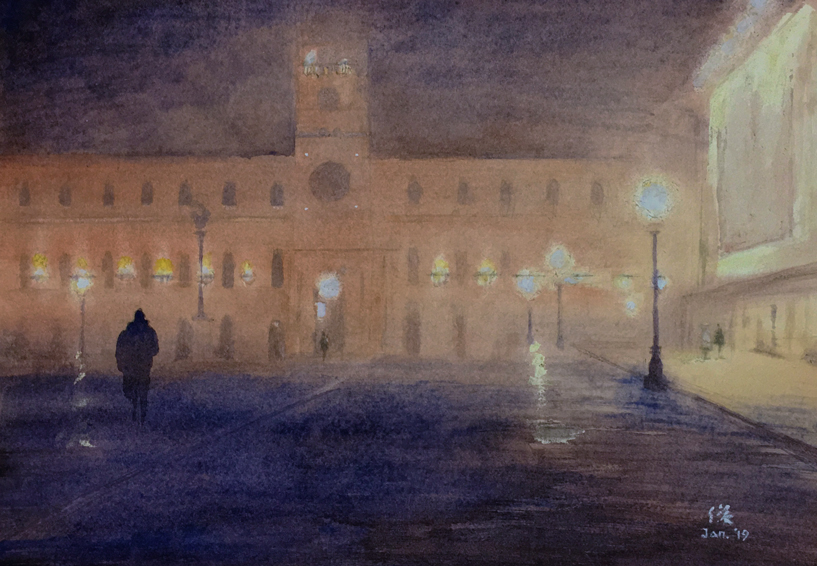 絵画レンタル販売 Art beans【No.437】「夜のシニョーリ広場」/正木俊行